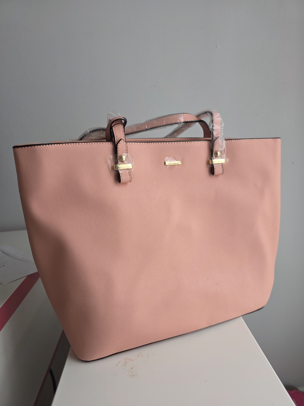Lovevook 3 In 1 Structured Pink Tote Bag with Gold-Tone Accents, NWT